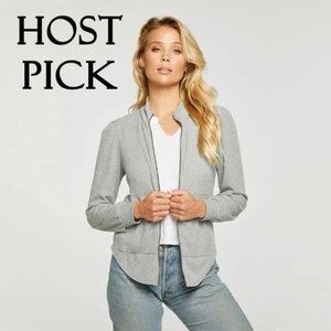 Chaser heather grey puff shoulder open blazer